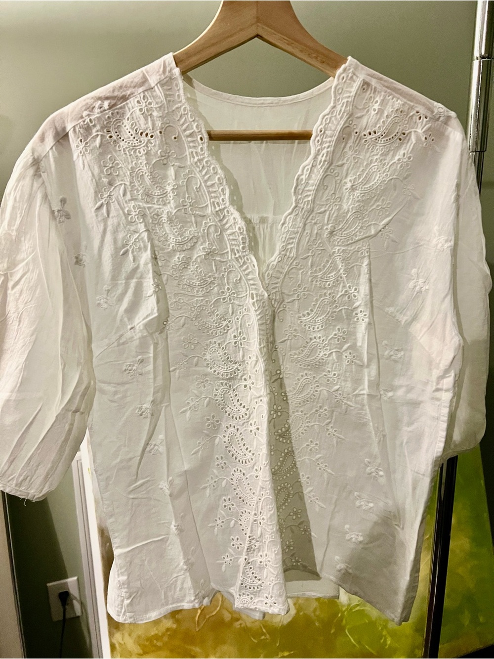 White Embroidered V-Neck Women’s Top